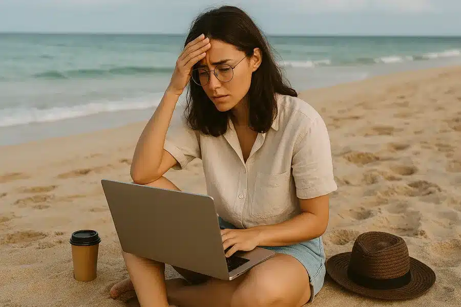 Nomada digital en la playa